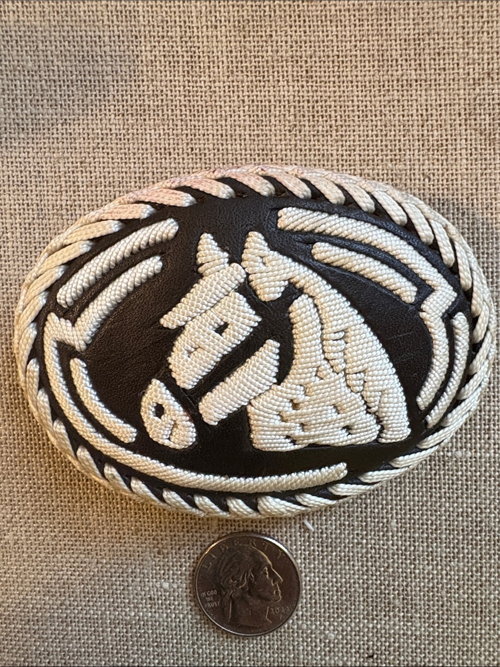 Horse Handcrafted Stitched Leather Cowboy Cowgirl Vintage Belt Buckle 3” x 4”